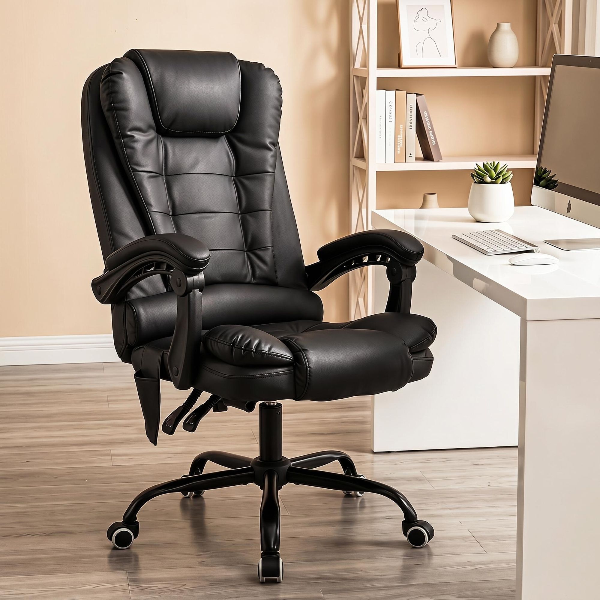 OYAJIA Bürostuhl Ergonomischer Neigbar Bürostuhl Massage Chefsessel Drehstuhl Gaming Büro Stuhl Chefsessel Drehstuhl, Höhenverstellbar für Zuhause