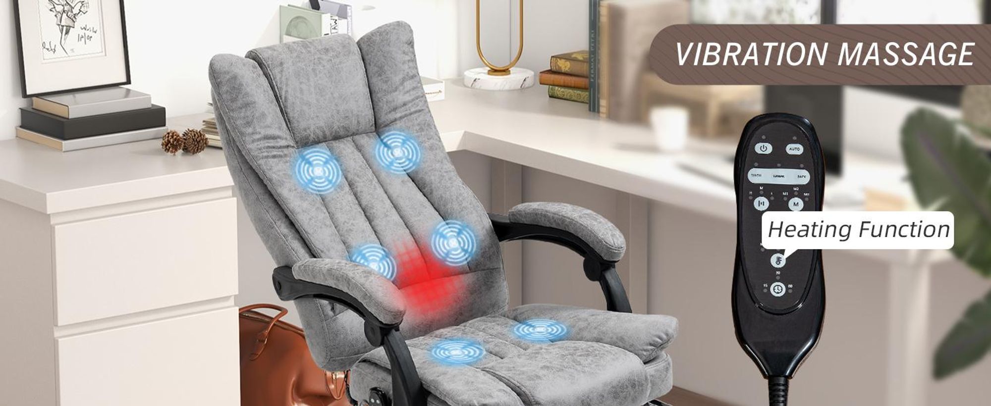 Fotel biurowy Vinsetto z funkcją masażu, ergonomiczny fotel biurowy z funkcją ogrzewania, funkcją odchylania, regulowany na wysokość