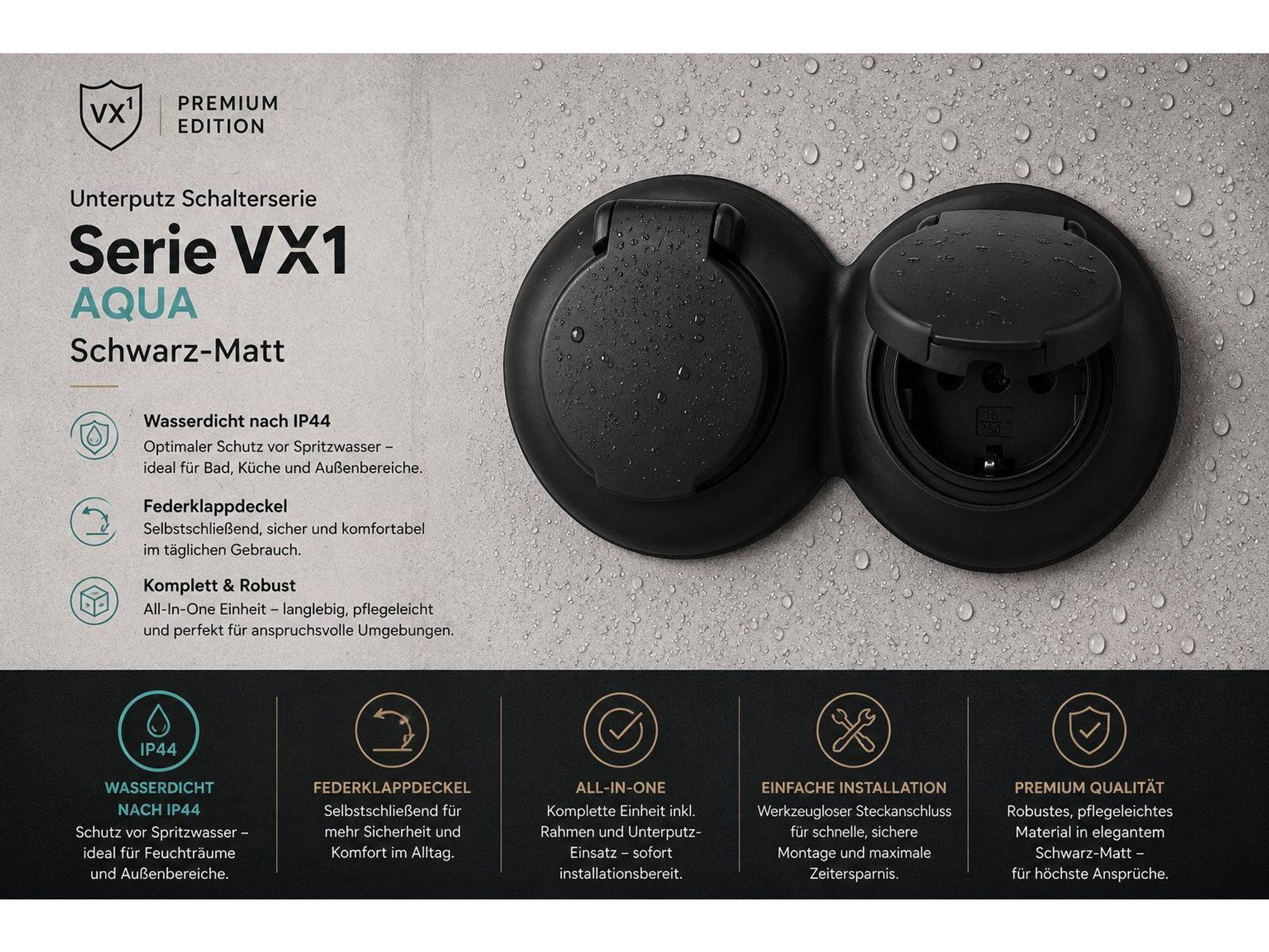 Unterputz Retro Steckdose I VX1 schwarz-matt