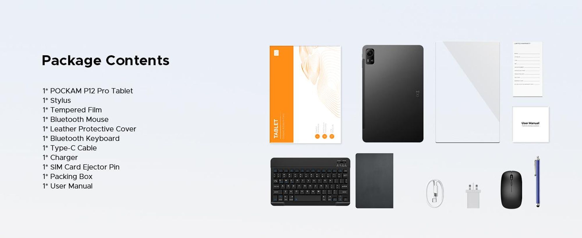 P12 Pro Tablet Android 16, 12" 2.4K 120Hz 4G LTE, 48GB(12+36) RAM + 256GB ROM (2TB TF), 12000mAh, T7300 Widevine L1 BT5.4–mit Tastatur, Maus, Stift