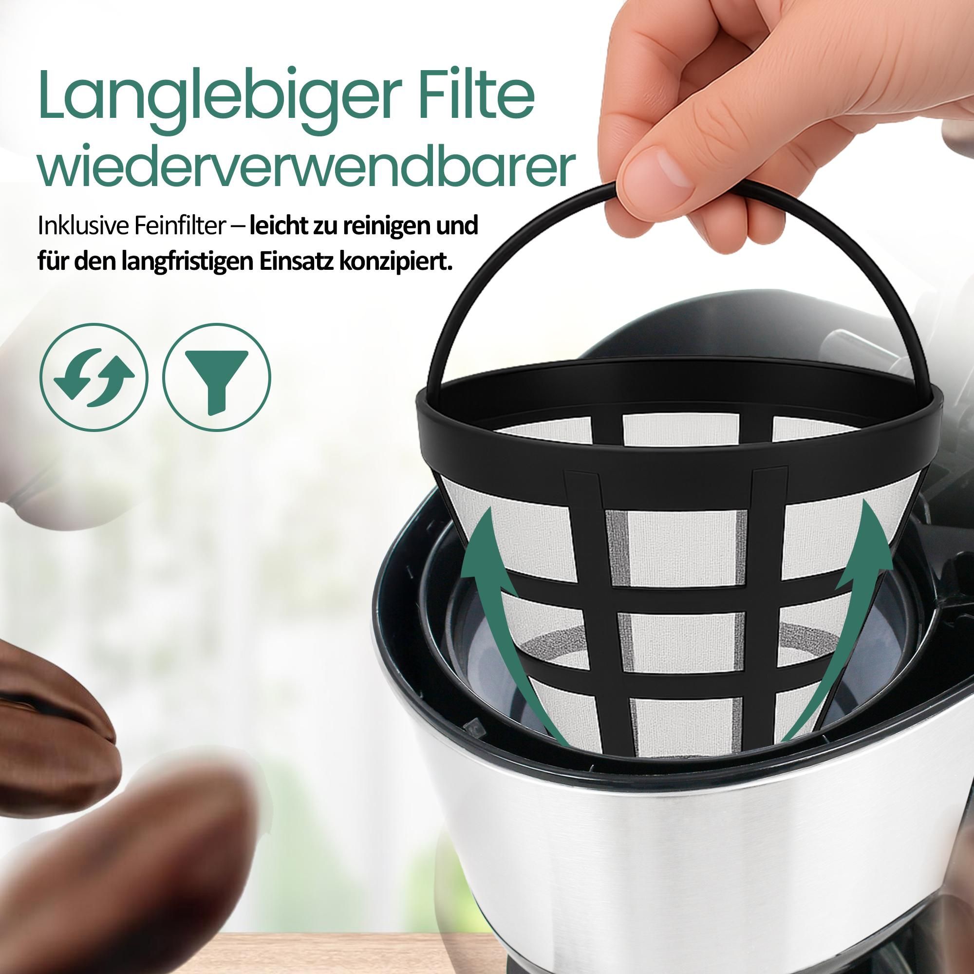 Emerio Kaffeemaschine mit Glaskanne – 1,25 L Filterkaffee – 10 Tassen – herausnehmbarer Filter – Tropf-Stopp-System – 1000 W – CME-122933 - Schwarz
