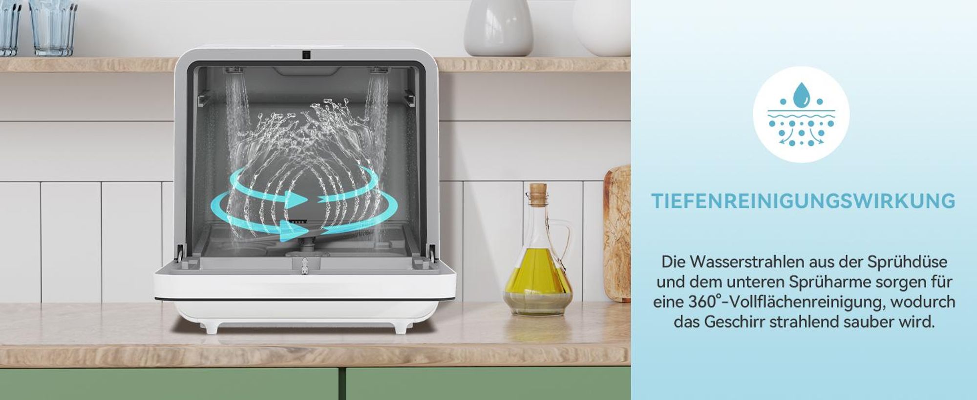 Puluomis Mini Geschirrspüler 45cm freistehend, Tischgeschirrspüler mit 6 Programme mit PTC Heißlufttrocknung, 24h Timer, 2-in-1 Wasserzufuhr schwarz