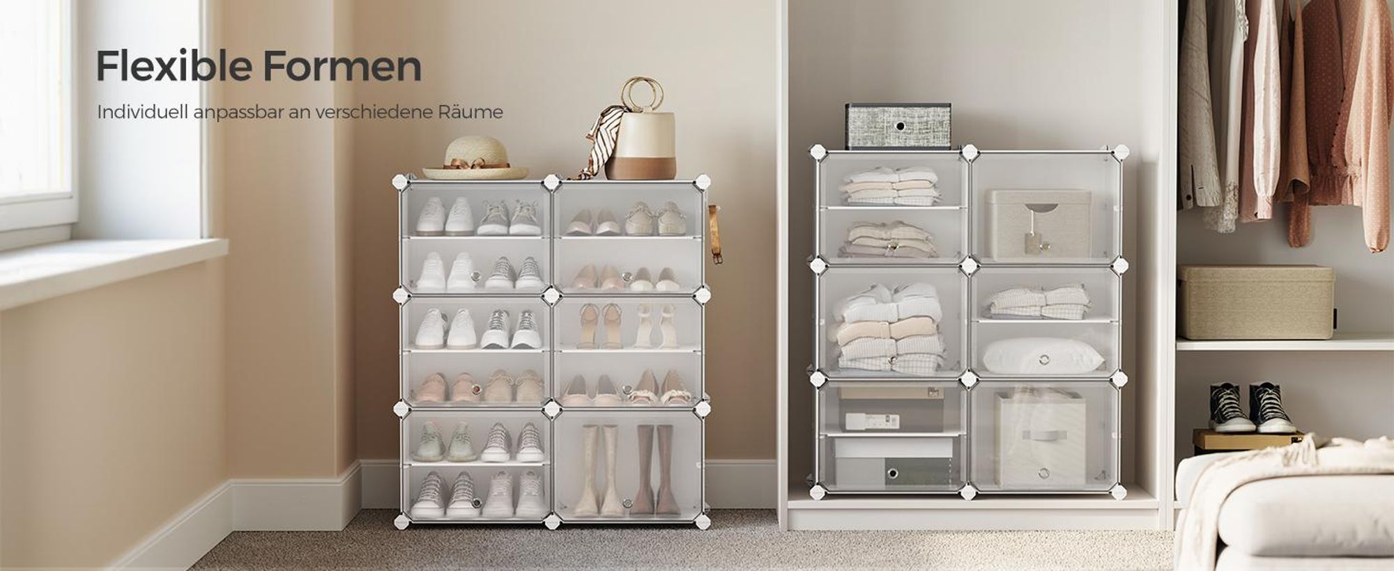 SONGMICS Schuhregal 12 Fächern, Schuhschrank, mit Türen weiß