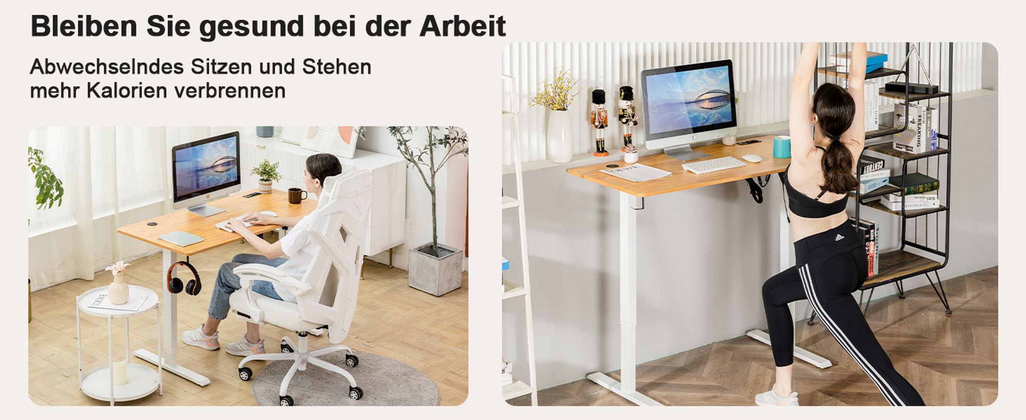 COMHOMA Schreibtisch Höhenverstellbarer Computertisch elektrisch, stufenlos, mit Steckdose und Haken