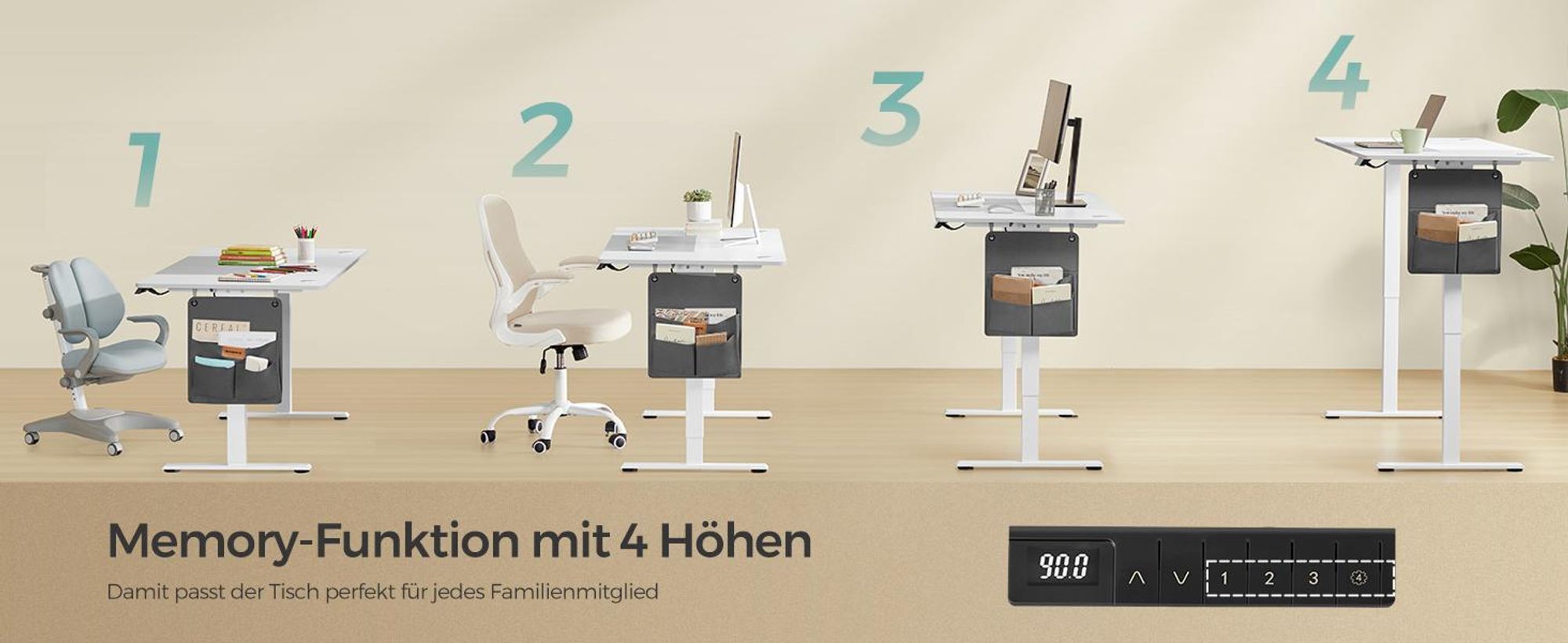 SONGMICS Höhenverstellbarer Schreibtisch elektrisch 160cm mit 4 Höhen