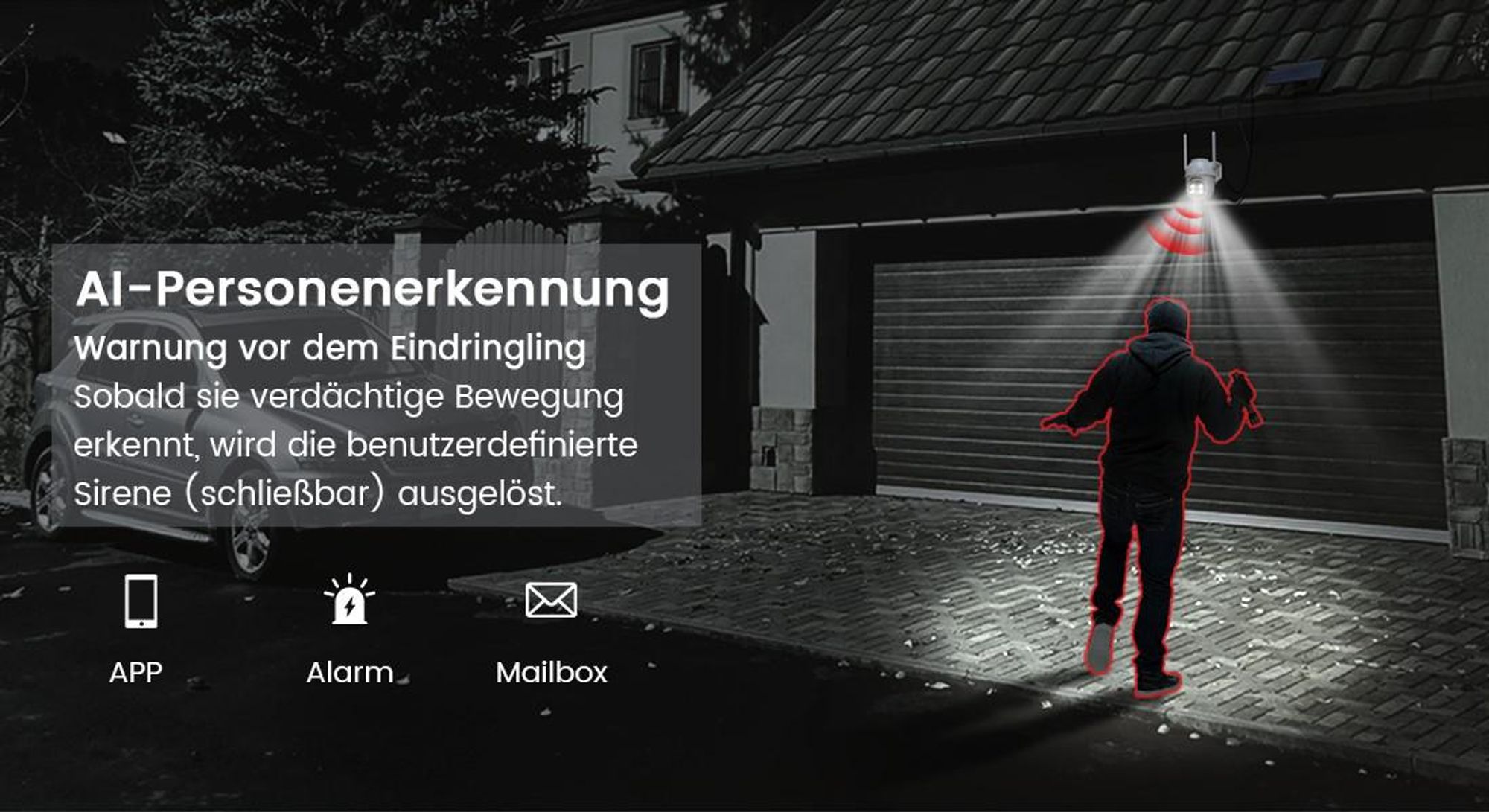 4G LTE Überwachungskamera Aussen Solar mit SIM Karte 2K HD 3MP PTZ Kabellos Kamera 355°/90° Schwenkbar Farb/IR Nachtsicht, 2-Wege-Audio, 64GB