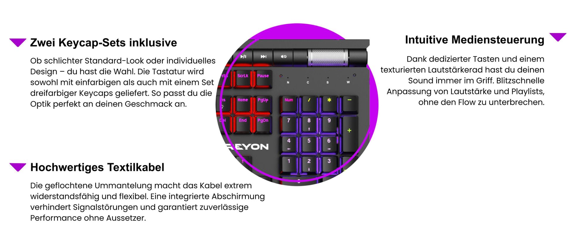 PREYON Long Scratch Brown Gaming-Tastatur, Handballenauflage, Outemu Brown Schalter, Aluminiumgehäuse, RGB-Beleuchtung, Antighosting