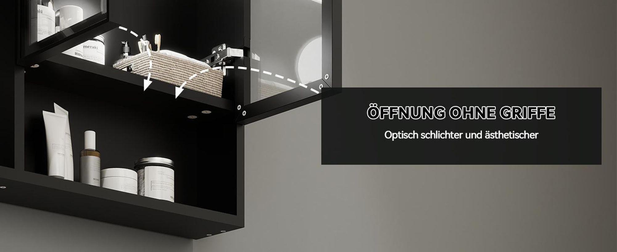 Puluomis Spiegelschrank LED Badspiegel mit Schrank und offenen Fächern, 3 Lichtfarben & dimmbar, Antibeschlag, Touch-Steuerung Wandschrank schwarz