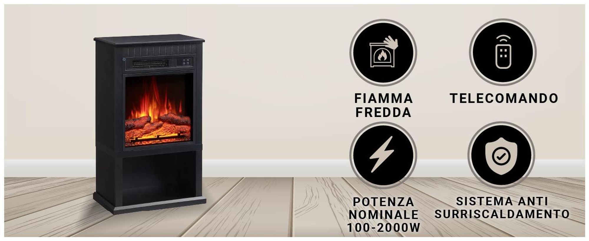 Camino elettrico BALDERIA Ember - Camino da appoggio - nero