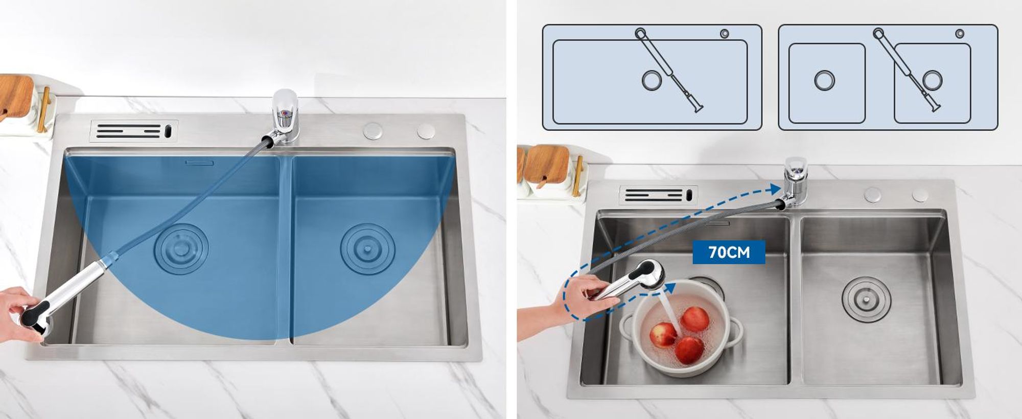 Ausziehbar Wasserhahn mit 2 Strahlarten und 360° Drehung für mehr Flexibilität, Auralum Wasserhahn Küchenarmatur, Spültischarmatur, Chrom