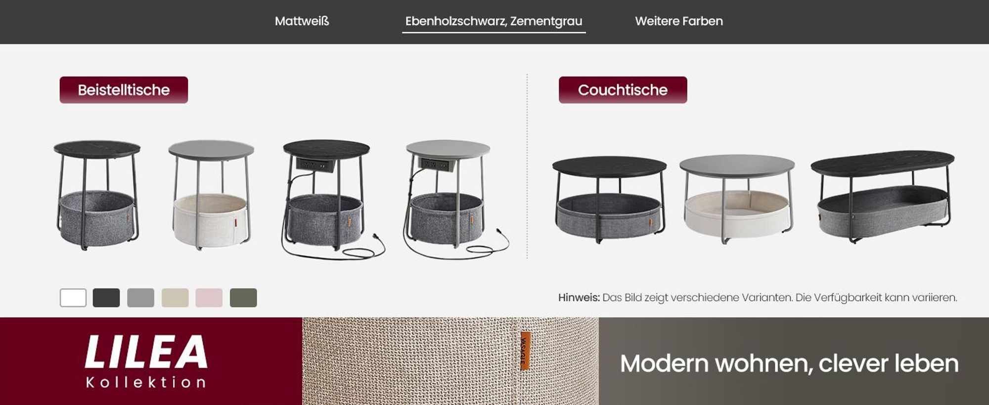 VASAGLE Beistelltisch, rund, mit Korb, Ø45 cm, Lorbeergrün-Cremeweiß