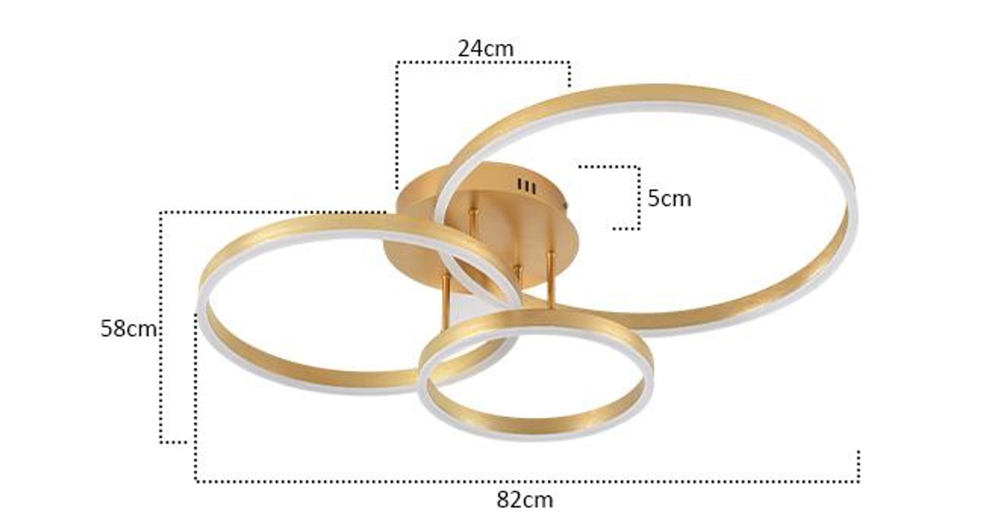 Lampa sufitowa LED ZMH z regulacją jasności, 82 cm, złota, do sypialni, z pilotem, o mocy 74 W, z 3 pierścieniami, do sypialni i kuchni