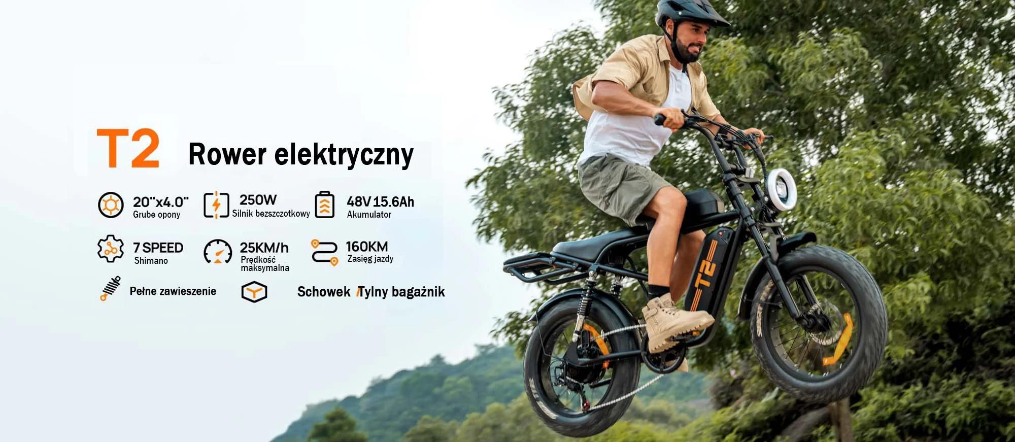 URLIFE T2 Rower Elektryczny - Silnik 250W Bateria 48V 15.6Ah Hamulce Tarczowe Tryb wspomagania pedałowania - Czarny