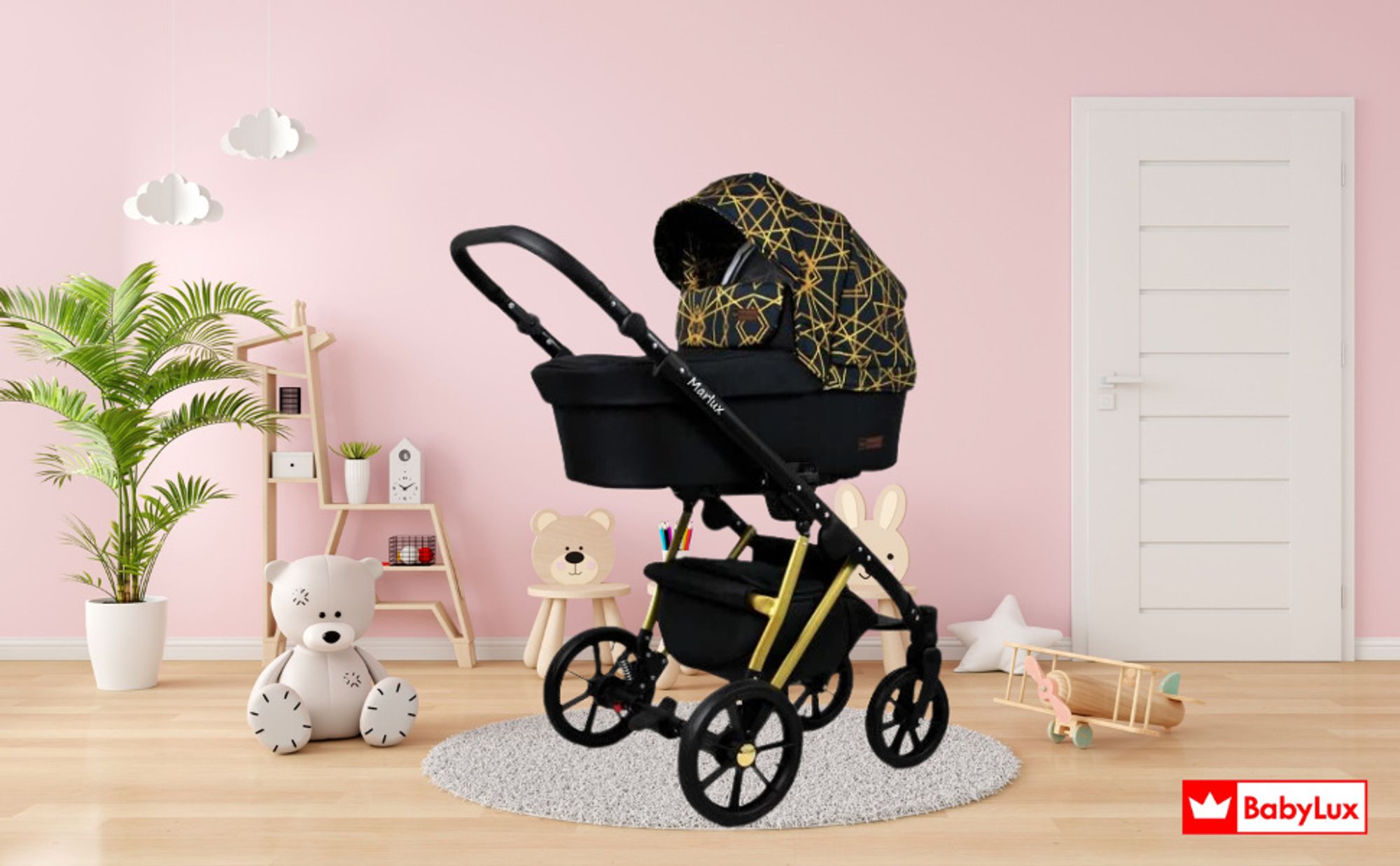 BabyLux® Marlux Magnetic | 2in1 Kinderwagen Set | Small Rosess Of Pink | Kombikinderwagen | Kind