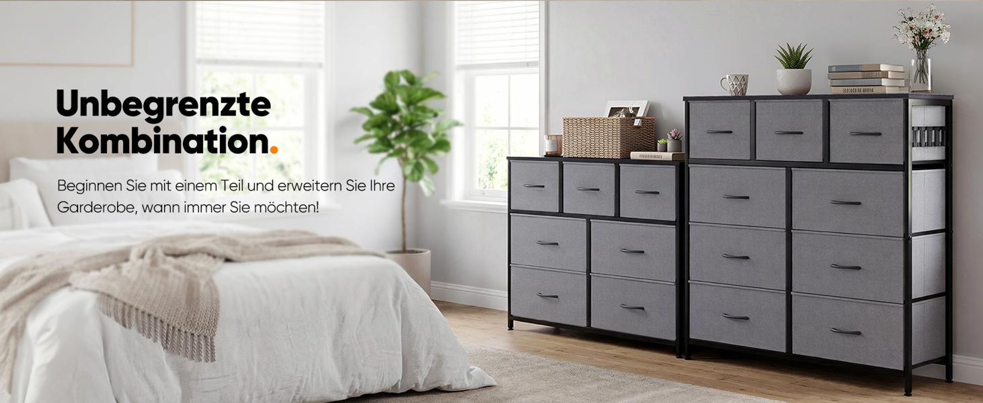 HOKEEPER Kommode, Chest of Drawers, 7 Schubladen aus Stoff mit Griffen, Komodenschrank Schlafzimmer mit Holzplatte, Sideboard Flur für Küche Büro