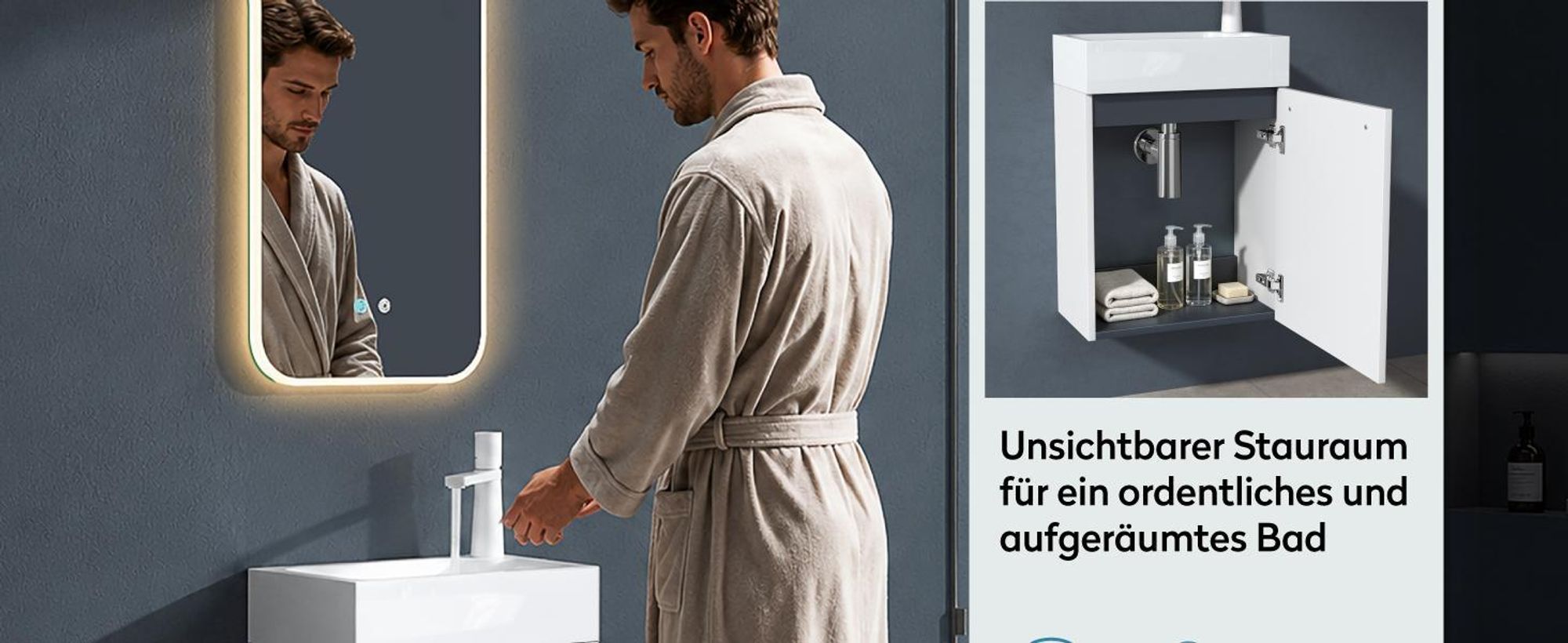 doporro Badmöbel-Set Waschtisch mit Unterschrank in matt Weiß Waschbeckenunterschrank Gäste WC 46x26x63cm mit matt Weiß Waschbecken Pisa