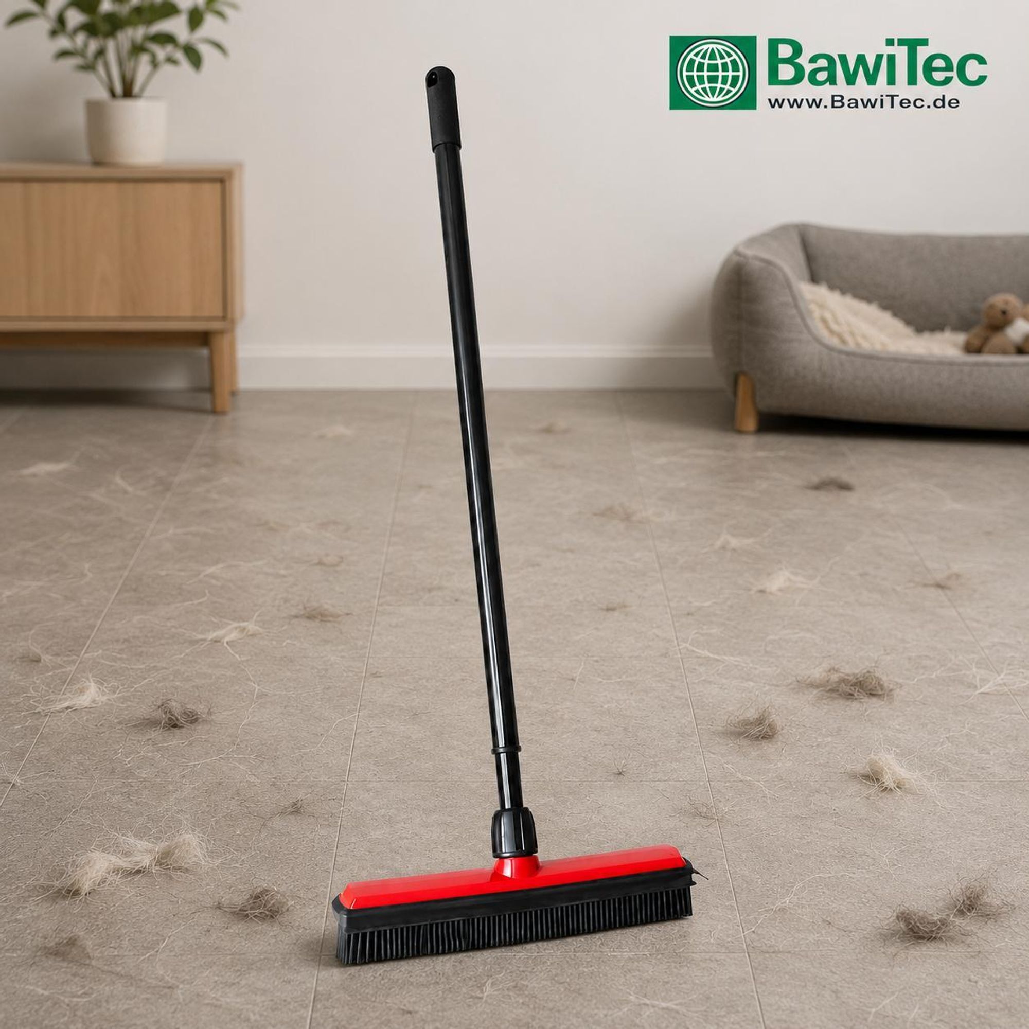Spezieller Noppenbesen Gummibesen 30cm Breit mit Teleskopstiel Friseurbesen Tierhaarbesen Kunststoff Besen mit Stiel