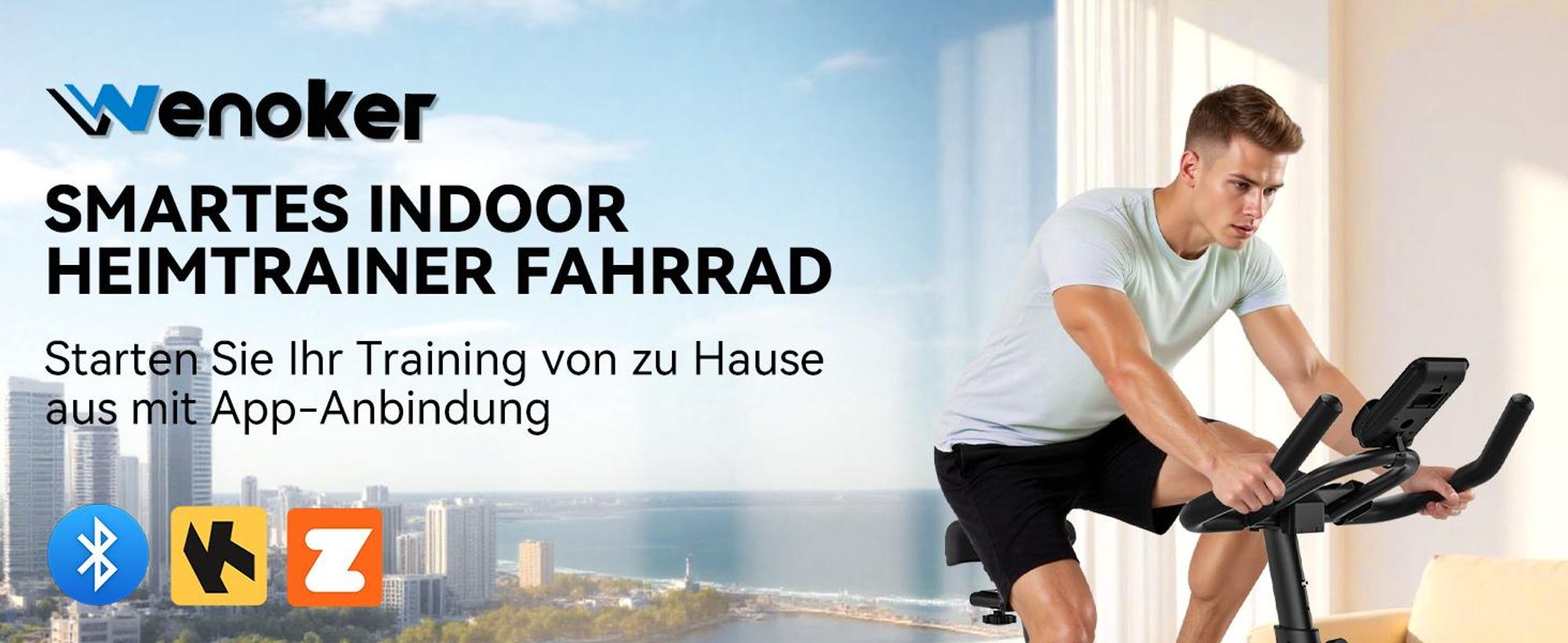 Wenoker Heimtrainer Fahrrad mit App,Leises Ergometer Hometrainer Fahrrad mit Magnetwiderstand, Indoor Fitnessbikes zu Hause, Bis 160KG