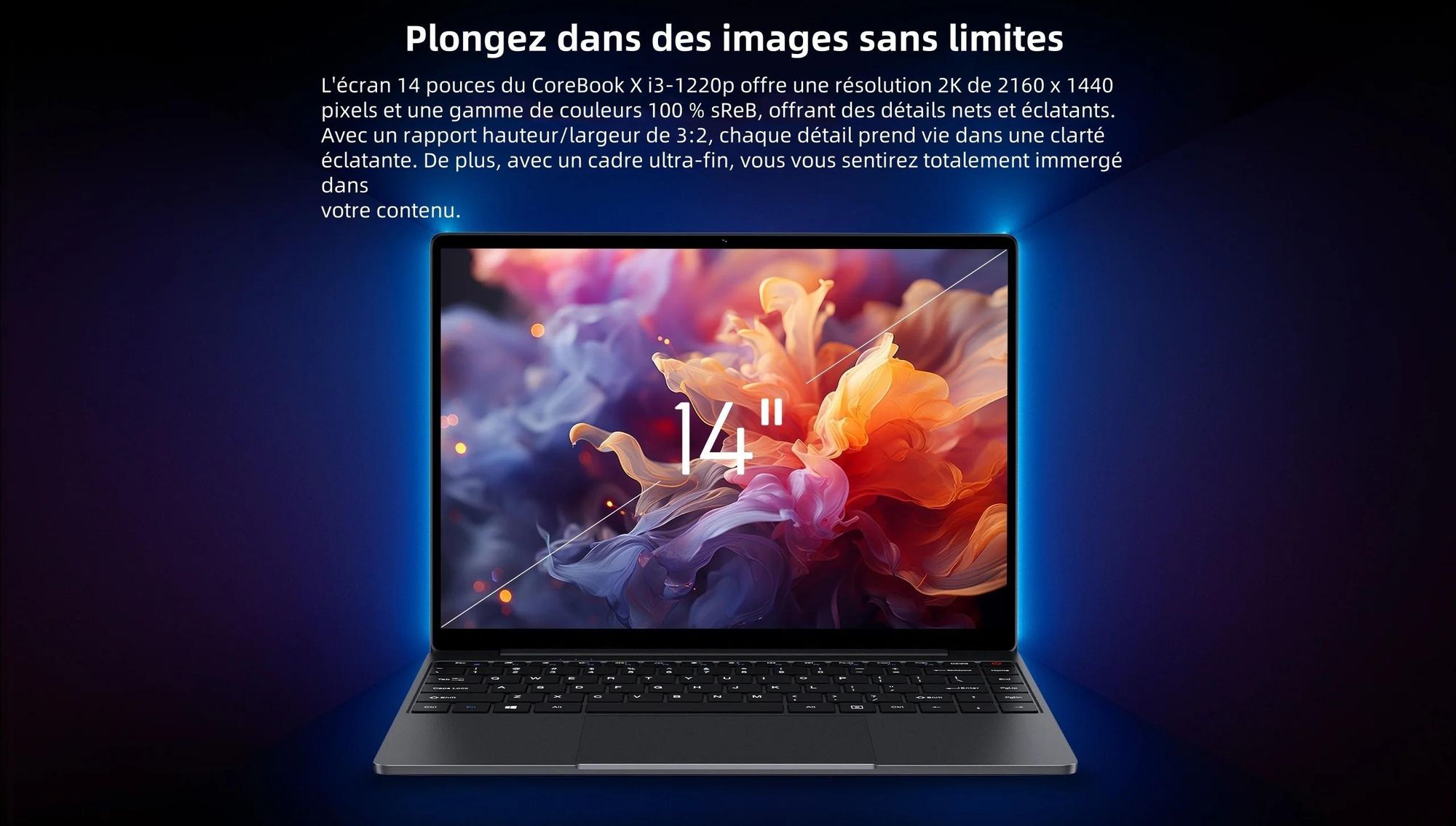 Ordinateur Portable CHUWI CoreBook X - Processeur Intel Core i3-1220P Écran 14" Windows 11 16+512G Batterie 4000mAh - Gris