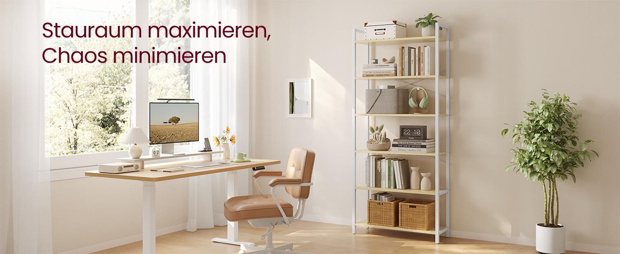 VASAGLE Bücherregal mit 6 Ebenen, Standregal, offene Ablagen, für Wohnzimmer, Büro, Schlafzimmer, 30 x 64 x 185,5 cm, beige-weiß