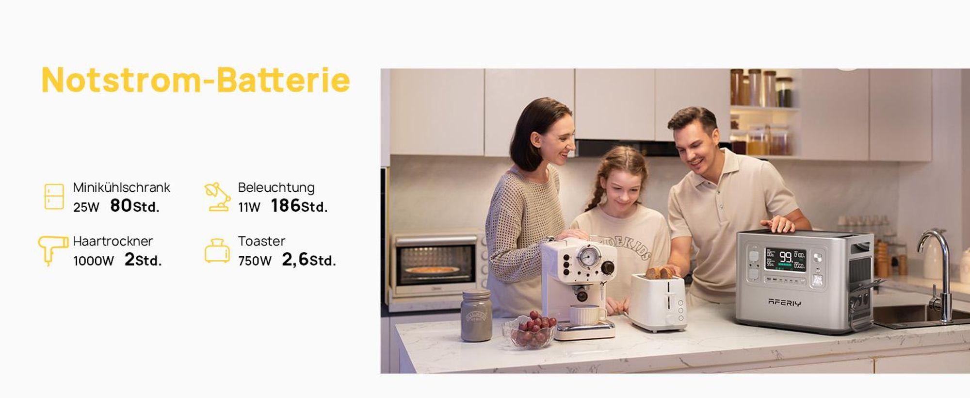 AFERIY P210 Powerstation 2400W 2048Wh LiFePO4 Solargenerator, 1,5 Std. Schnellladung, USV unter 10 ms, App-Steuerung