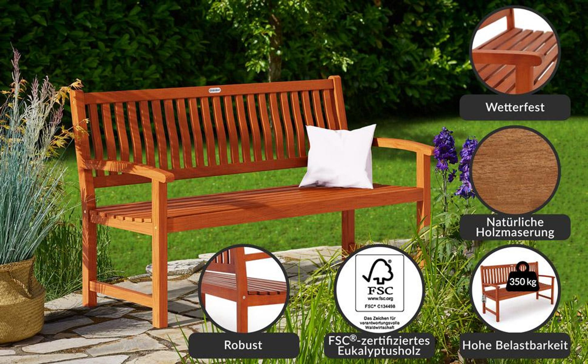 CASARIA® 3-Sitzer Gartenbank FSC®-Zertifiziert Wetterfest