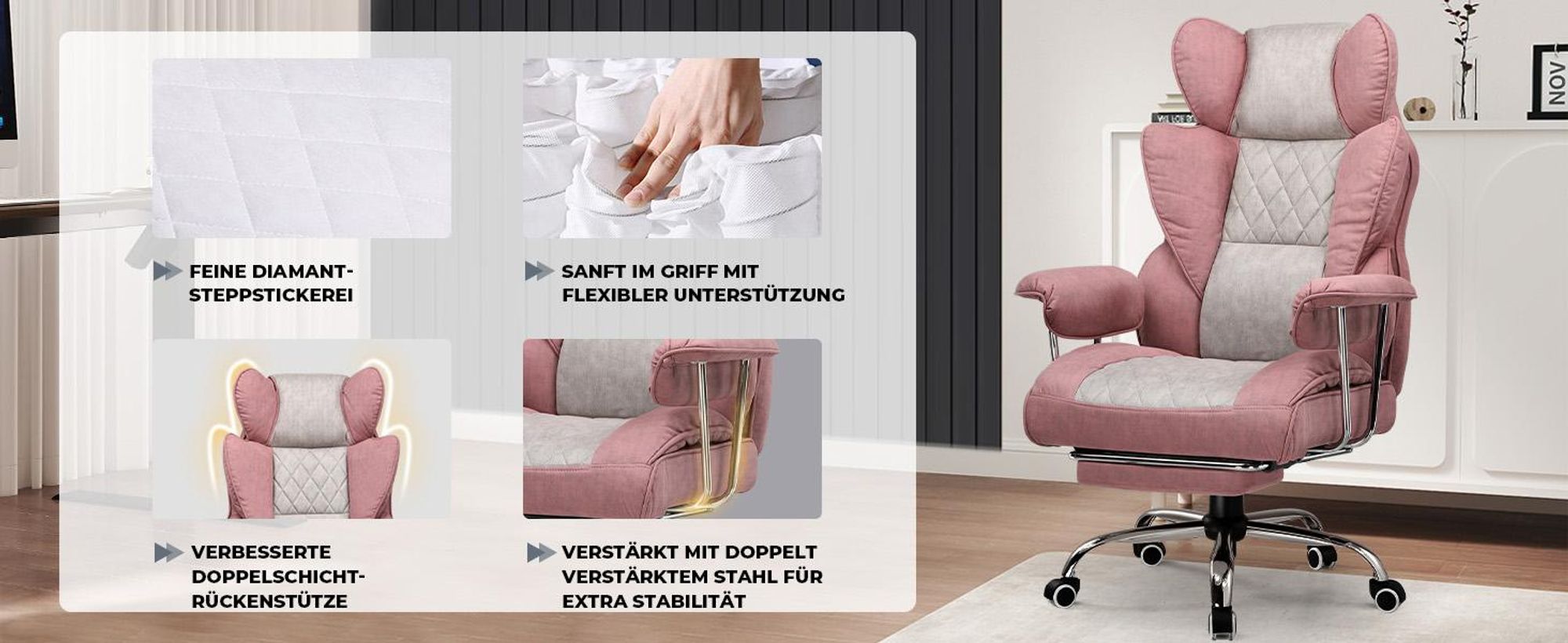 Sedia da gioco GTPLAYER, sedia da gioco, sedia da ufficio ergonomica con poggiapiedi, supporto lombare regolabile e cuscino per la testa, sedia da gioco imbottita, poltrona da gioco