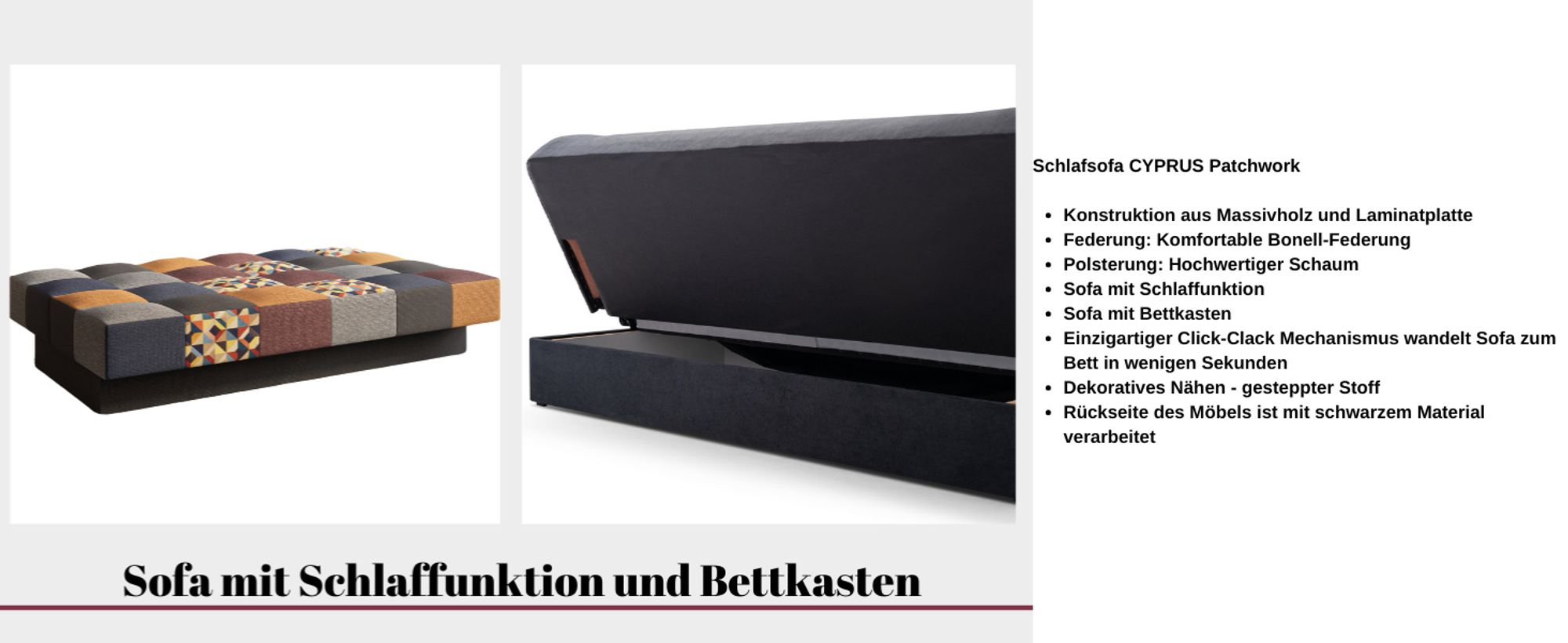 Sofa mit Schlaffunktion und Bettkasten Couch für Wohnzimmer, Polstersofa Wohnlandschaft mit Bettfunktion, Sofagarnitur - Schlafsofa - Cyprus patchwork - Hellblau + Grau (Bragi 80/86/28/82/13 + M101)