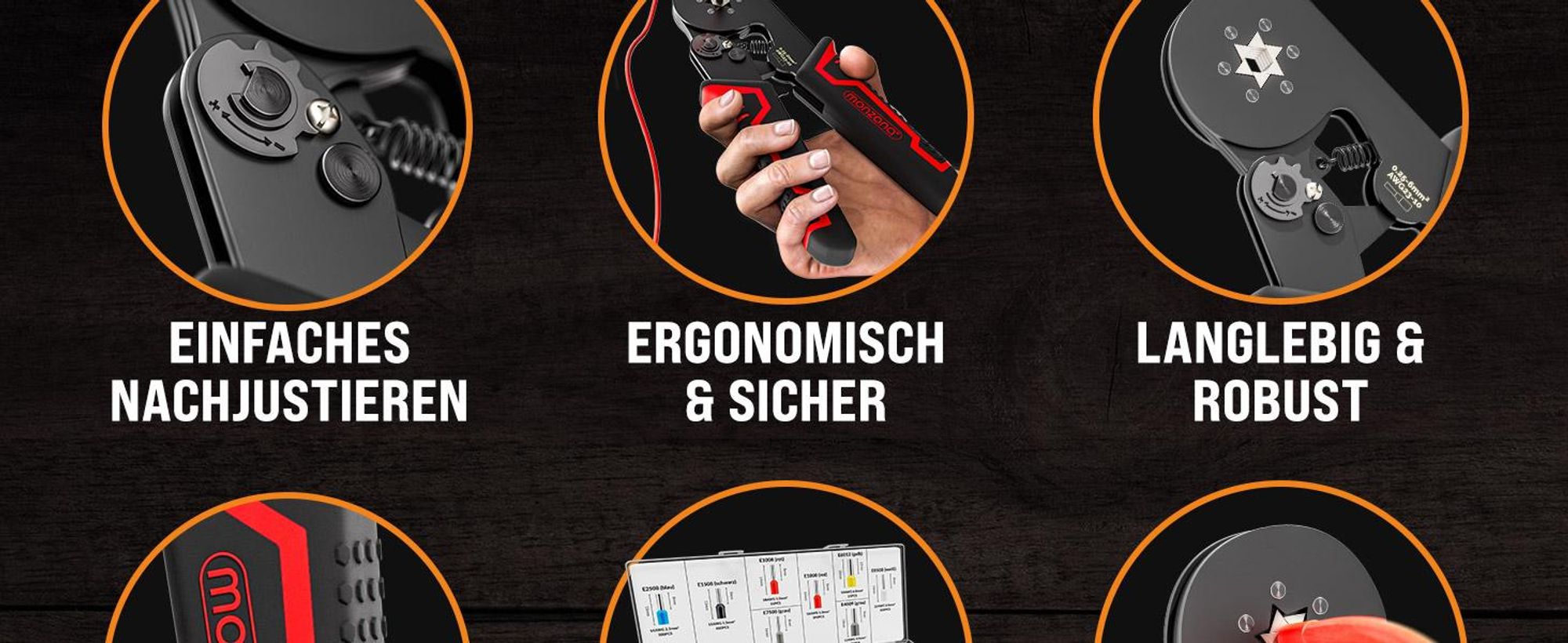 MONZANA® Crimpzange Sechskant 0,25-6mm² 2000tlg. Aderendhülsen Set Ergonomisch Plastikbox Kohlenstoffstahl inkl. Tasche Aderendhülsenzange Werkzeug