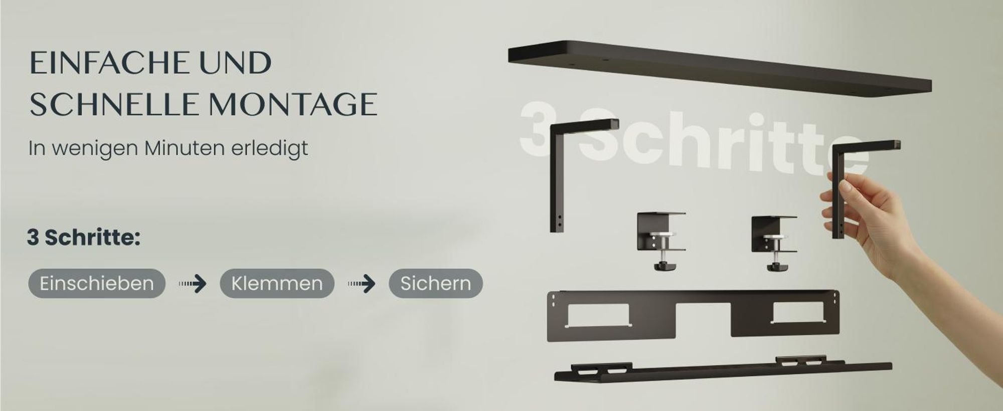 FLEXISPOT Monitorständer mit Klemme, 2 Ablagen, Kabelmanagement, 20 kg Tragkraft, 100 x 20 cm, bis 25 mm Tischplatte, Schwarz