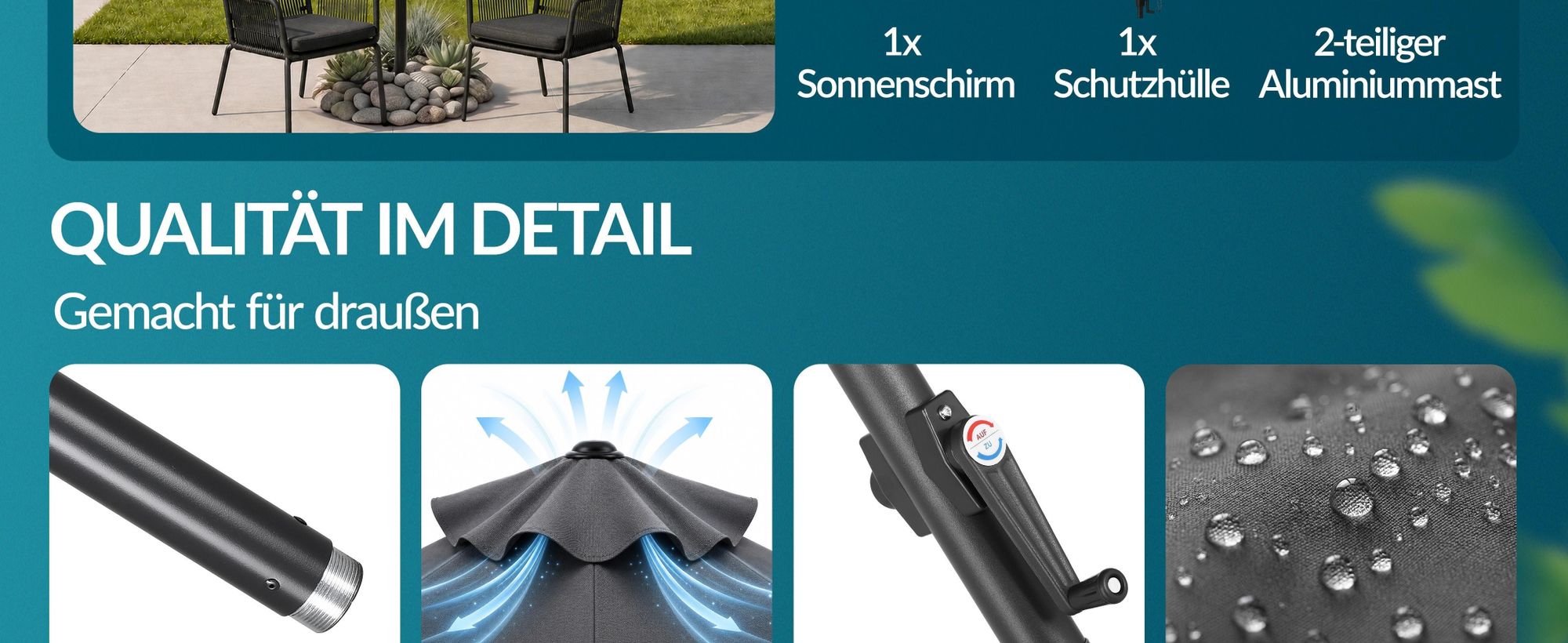 KINGSLEEVE Sonnenschirm 200 cm UV Schutz 80+