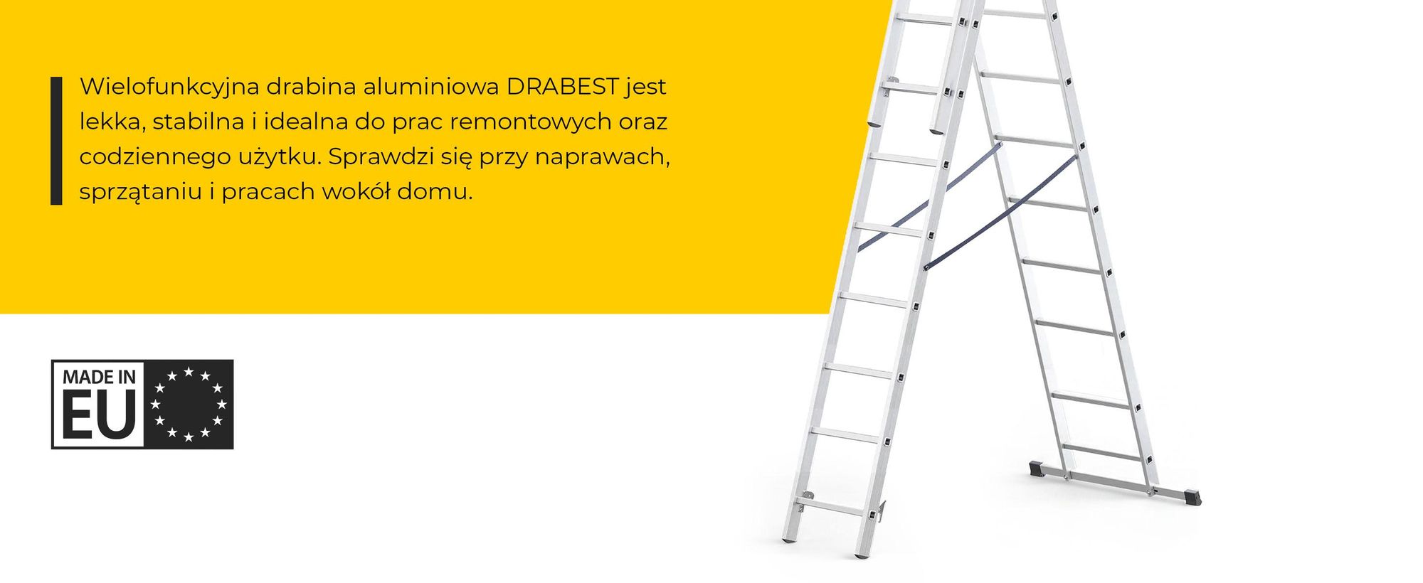 Drabest | aluminiowa drabina domowa, 3-sekcyjna, 3x10 szczebli, maksymalne obciążenie 150 kg, wielofunkcyjna, wysuwana, składana