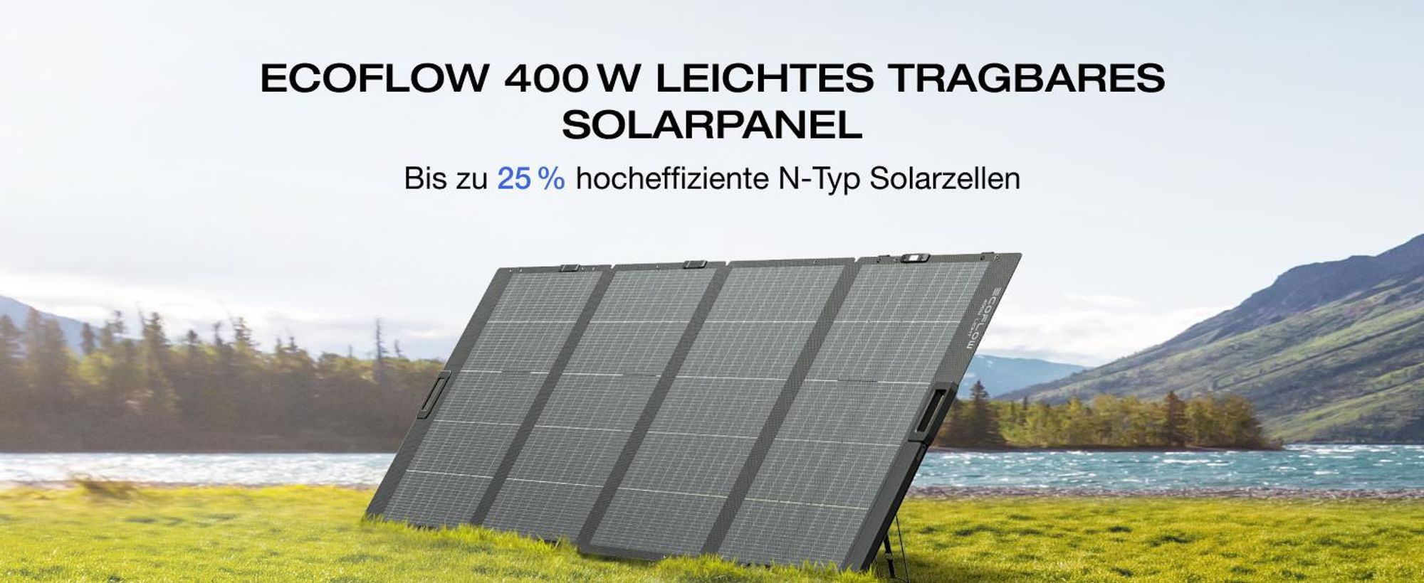 EF EcoFlow 400 W Leichtes Tragbares Solarpanel, 0% VAT, bifaziales Design, N-Typ Solarzelle, bis zu 25 % Wirkungsgrad