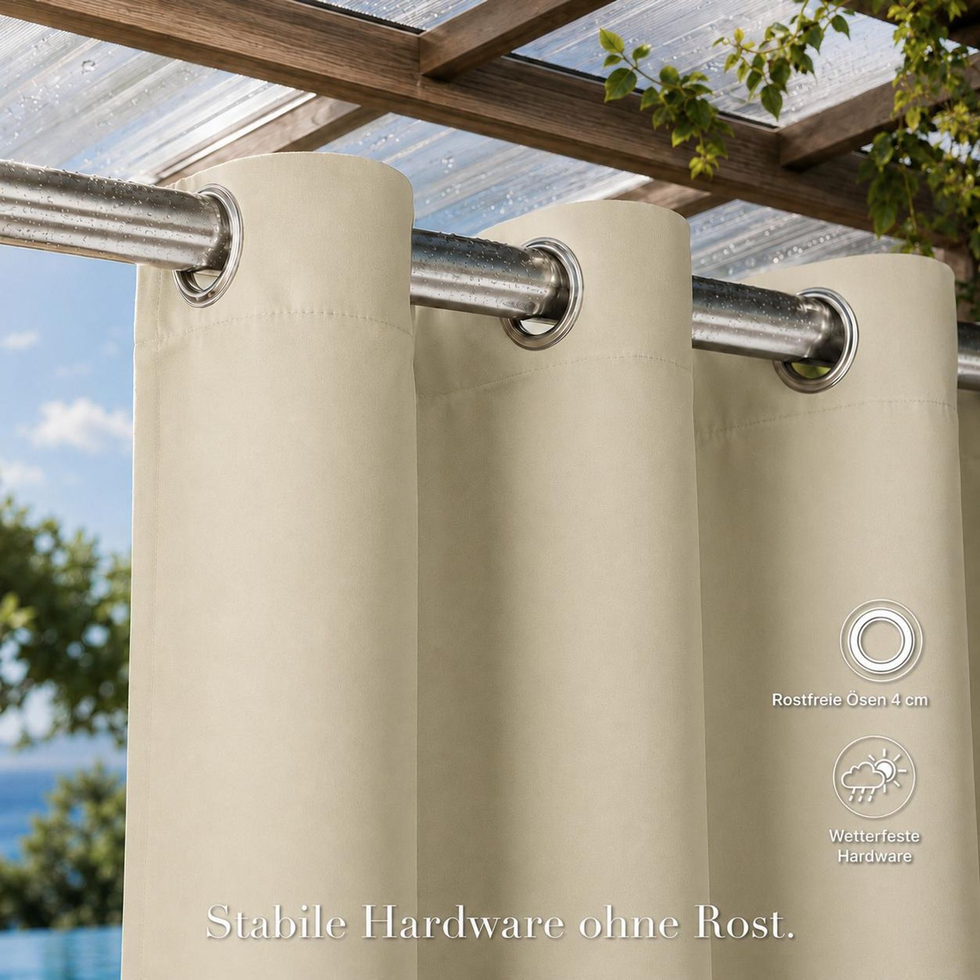 1x Outdoor Thermovorhang gegen Kälte und Hitze – Türvorhang, wasserdicht, Verdunkelungsvorhang mit Ösen für Garten Terrasse, Fenstervorhang, 132x274cm