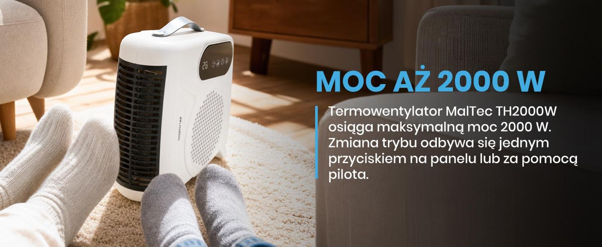 Farelka Termowentylator Grzejnik Elektryczny Termostat 2000W Pilot TH2000W