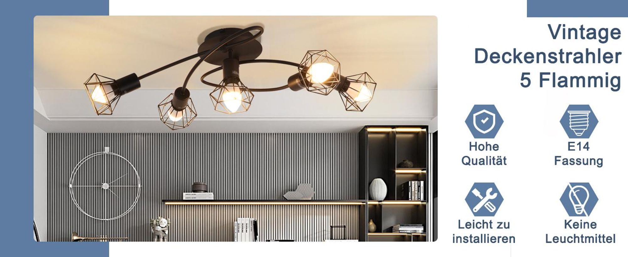 ZMH LED stropní svítidlo E14 černé stropní svítidlo 5 plamenů průmyslové stropní svítidlo otočné 350° retro reflektor obývací pokoj kuchyně bez žárovky