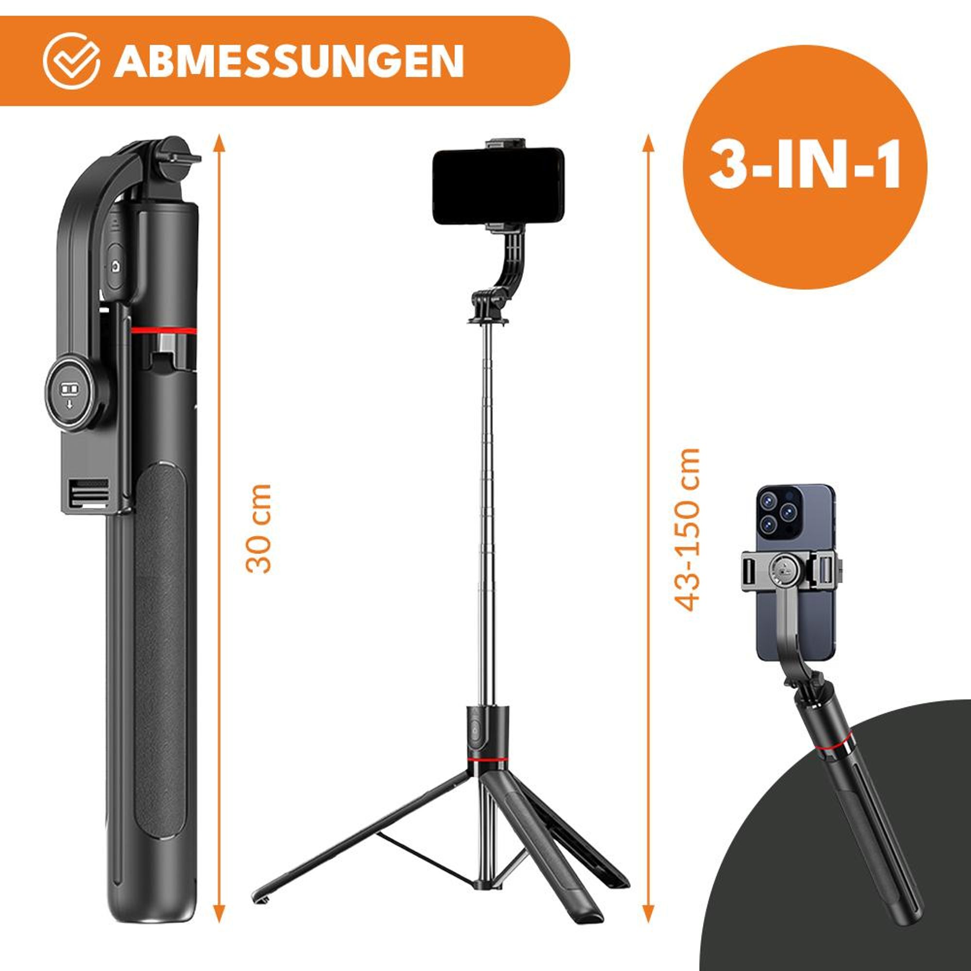 KRUMAD Handy Stativ mit Selfie Stick 170 cm – teleskopisches Smartphone Tripod aus Aluminium für iPhone & Android, Video, Vlog & Reisen
