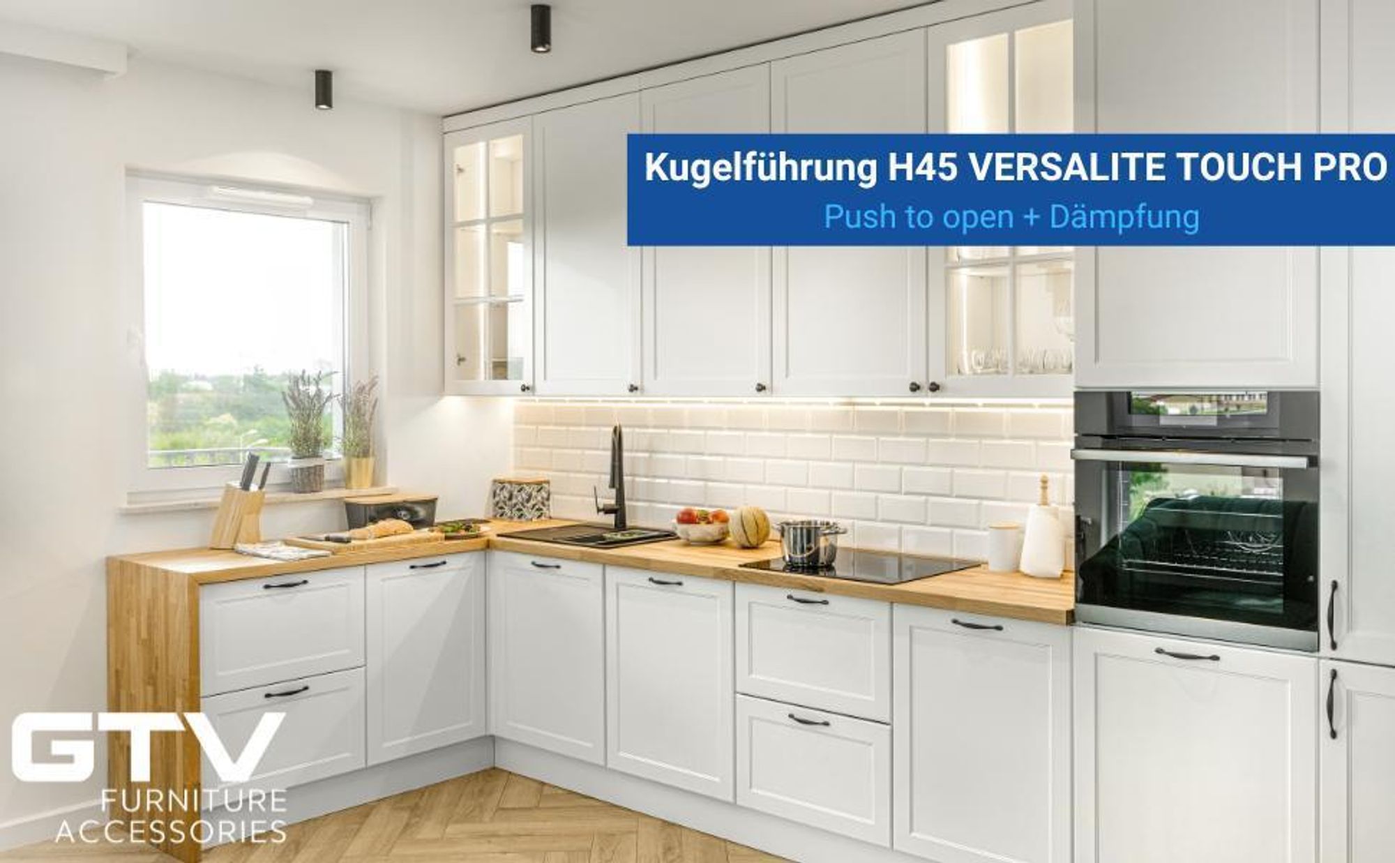 GTV Versalite Touch PRO Schubladenschienen Schubladenauszüge - 45 x 350 mm - Push-to-Open + Soft-Close Schienensystem - Teleskopschiene Kugelführung - Belastbar bis 30 Kg 1 Set= 2 Stück