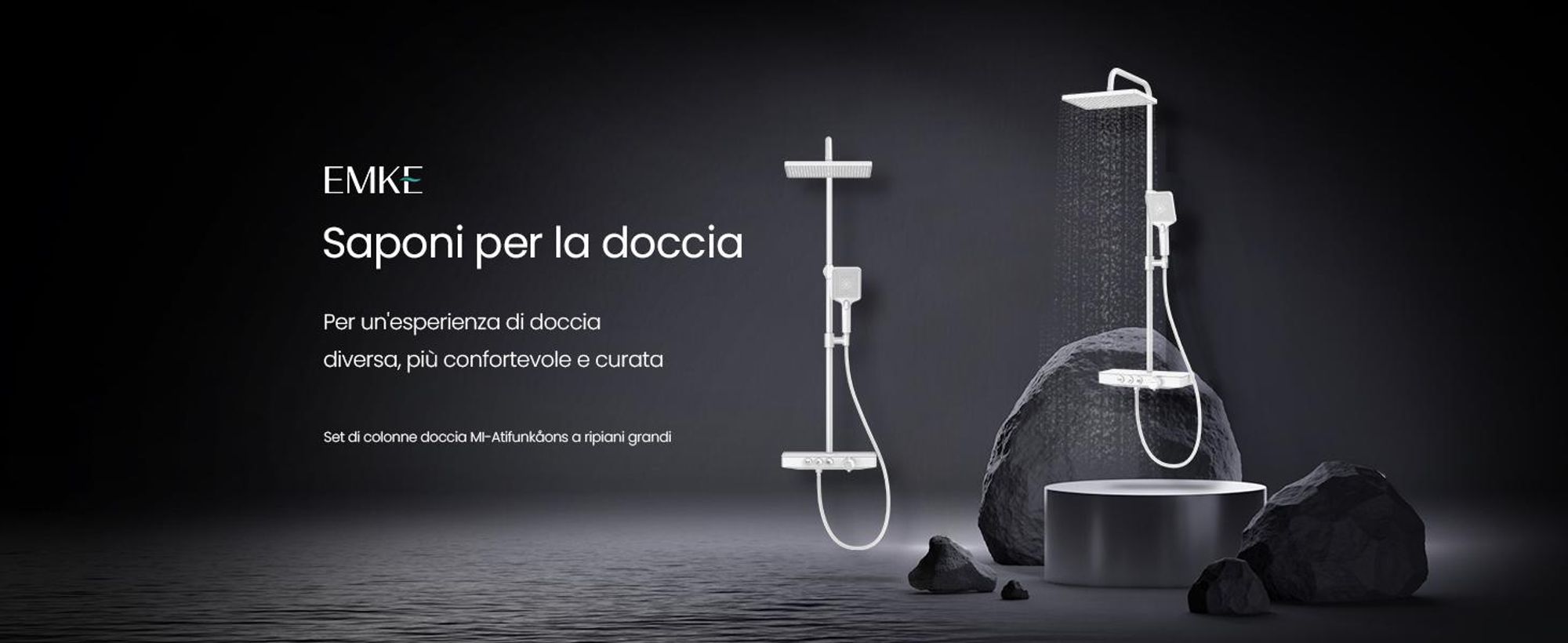 Sistema doccia EMKE con termostatico mensola in vetro doccetta 3 modalità di getto doccia a pioggia, rubinetteria per bagno e doccia, doccia a pioggia, KTW, bianco - F09