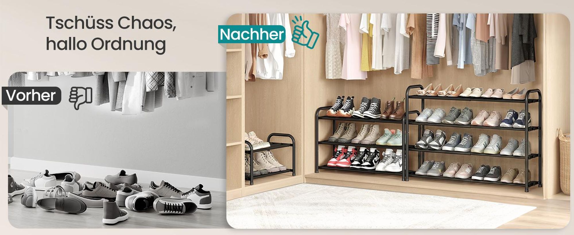 SONGMICS Schuhregal ausziehbar, Schuhablage, Schuh-Organizer mit verstellbaren Ablagen, Schuhaufbewahrung aus Metall, 3 Ebenen