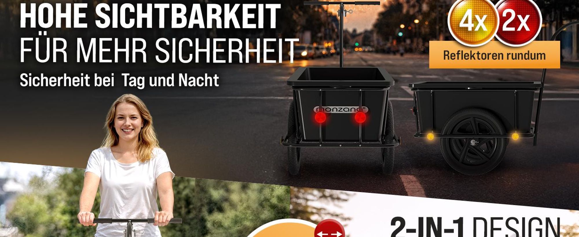 MONZANA Fahrradanhänger mit 90L Kunststoffwanne