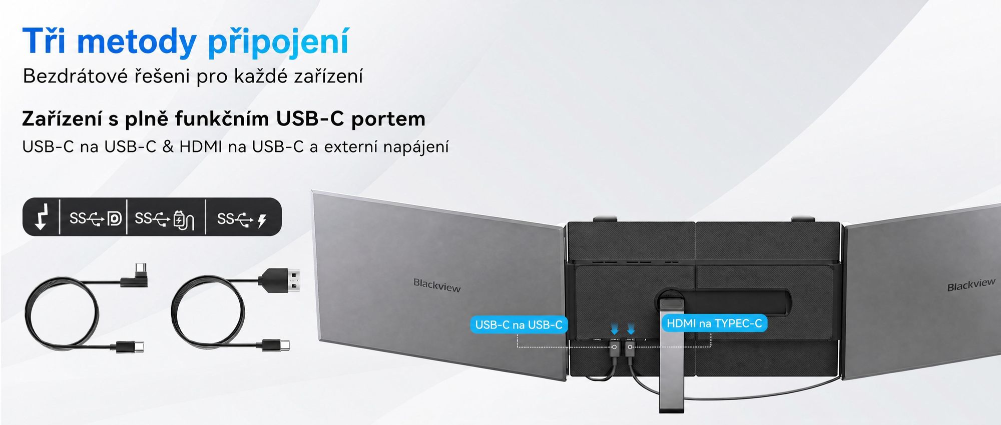 Blackview přenosný monitor DCM6 14", monitor pro notebooky s dvěma obrazovkami, ultratenký, FHD, pro notebooky 13,3"–17,3", otočný o 180°, pro Windows/Mac/Android