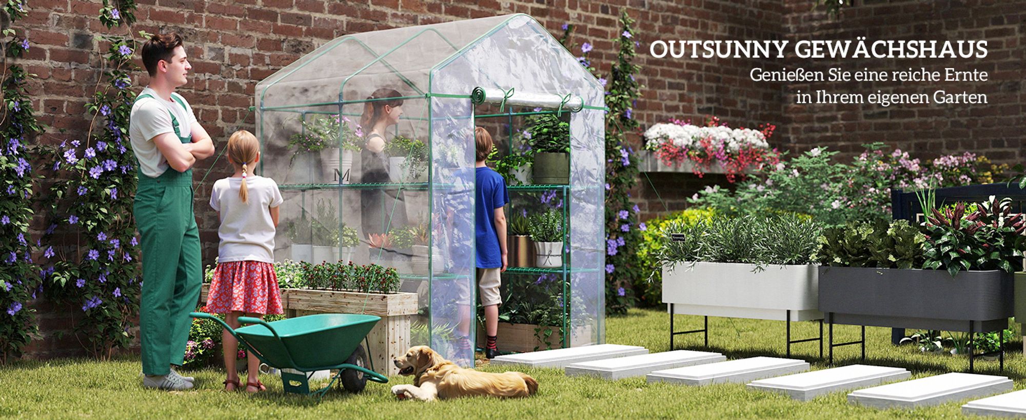 Outsunny Foliengewächshaus Gewächshaus Treibhaus Tomatenhaus mit Ablagen, PVC+Stahl, 143x143x195cm