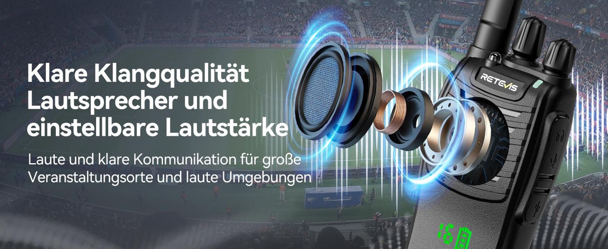 Retevis H777H Funkgeräte, Funkgeräte mit Bildschirm, Walkie Talkie mit 10-in-1 Ladegerät, Lizenzfrei PMR Funkgerät mit Headset, Funkgeräte