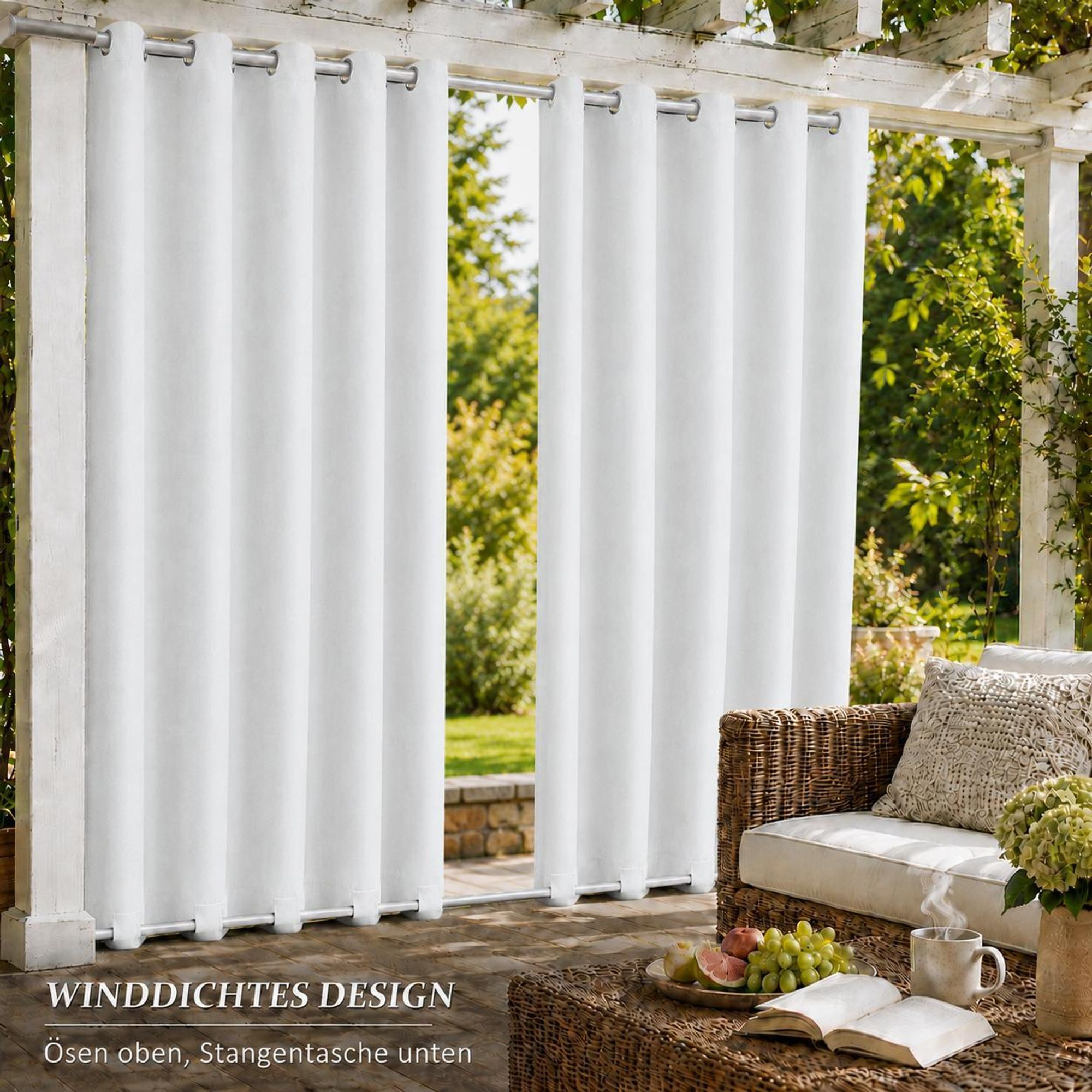 1x Garden Outdoor Vorhang Wetterfest Mit ösen Wasserdicht Sichtschutz UV-Schutz für Balkon Terrasse Patio Pavillon, 132x213cm, Weiß