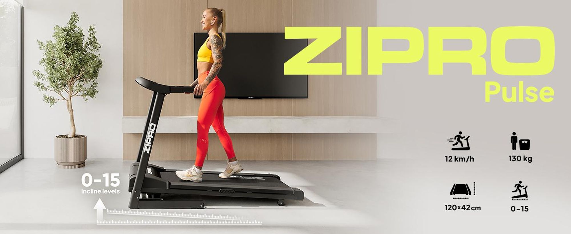 Zipro Pulse skladací bežecký pás pre domáci tréning, do 130 kg, nastaviteľný do 12 km/h, bežecký pás pre domácnosť Skladací so sklonom
