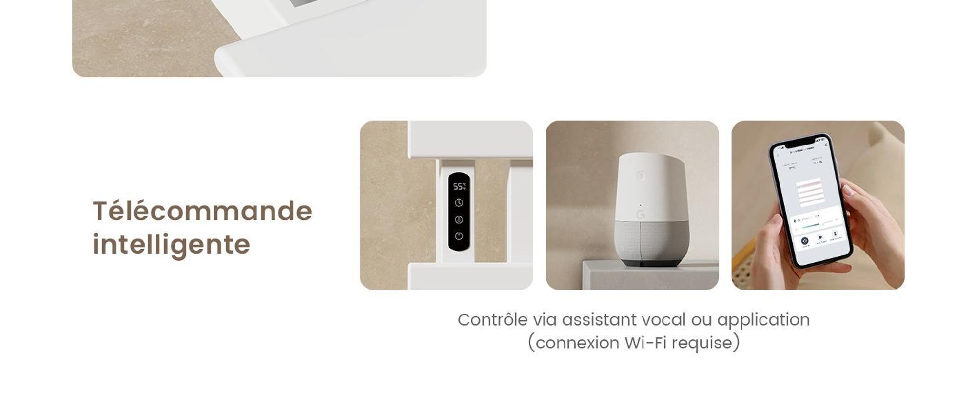 EMKE Sèche-serviettes électrique 1300X500mm 440W blanc, intelligent WiFi App, LCD tactile, Minuterie 1-9H, IPX5