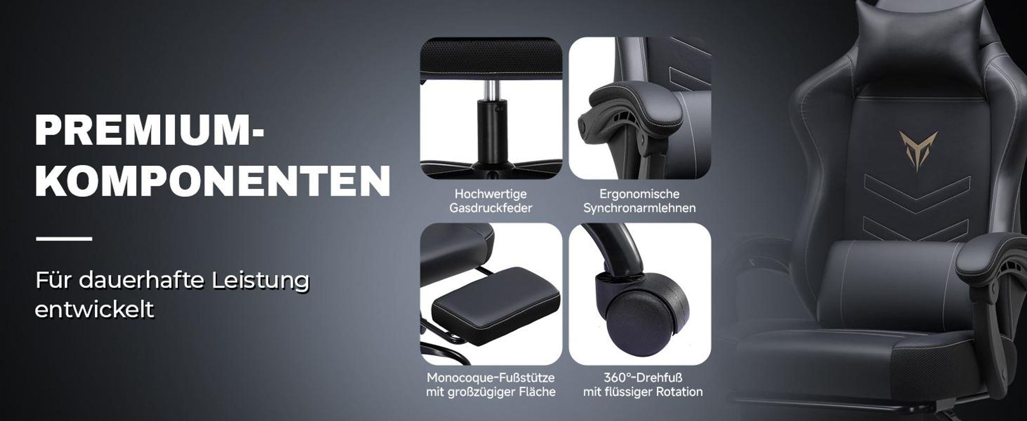 GTPLAYER Gaming Stuhl, Ergonomischer Gamer Sessel mit Fußstütze, Bürostuhl Höhenverstellbar mit Kopf- und Lendenkissen,Drehstuhl aus Kunstleder schwar