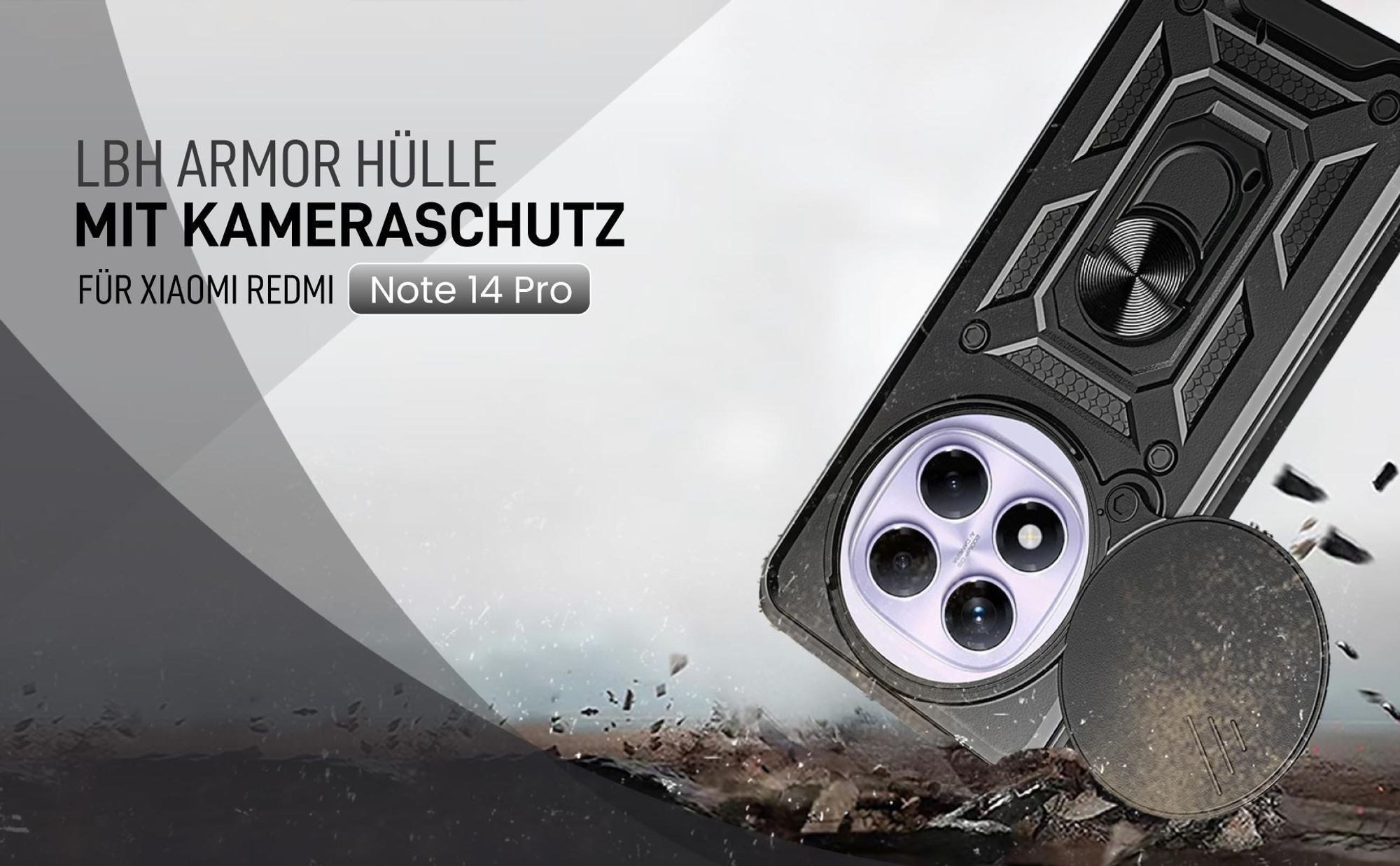 Schwarze Outdoorhülle mit Kameraschutz für Xiaomi Redmi Note 14 Pro