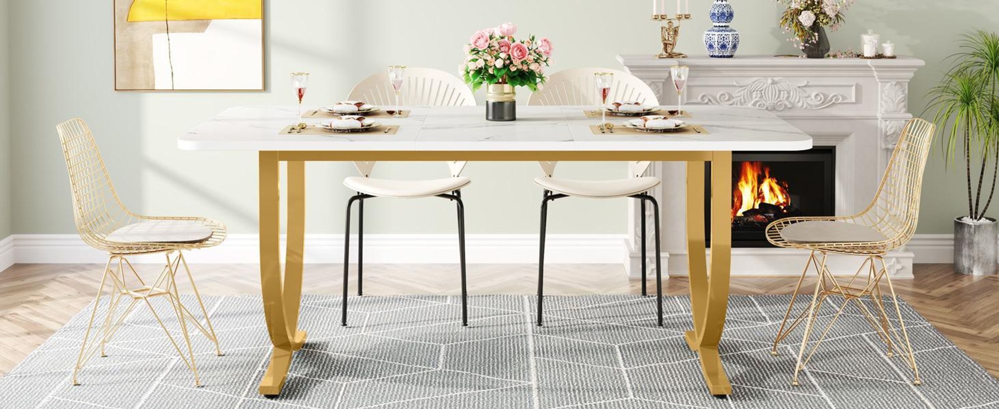 Tribesigns Moderne eettafel voor 6 personen, 160 x 80 x 75 cm, tafel voor de woonkamer, rechthoekig, keukentafel, eettafel voor eetkamer en keuken, woonkamer